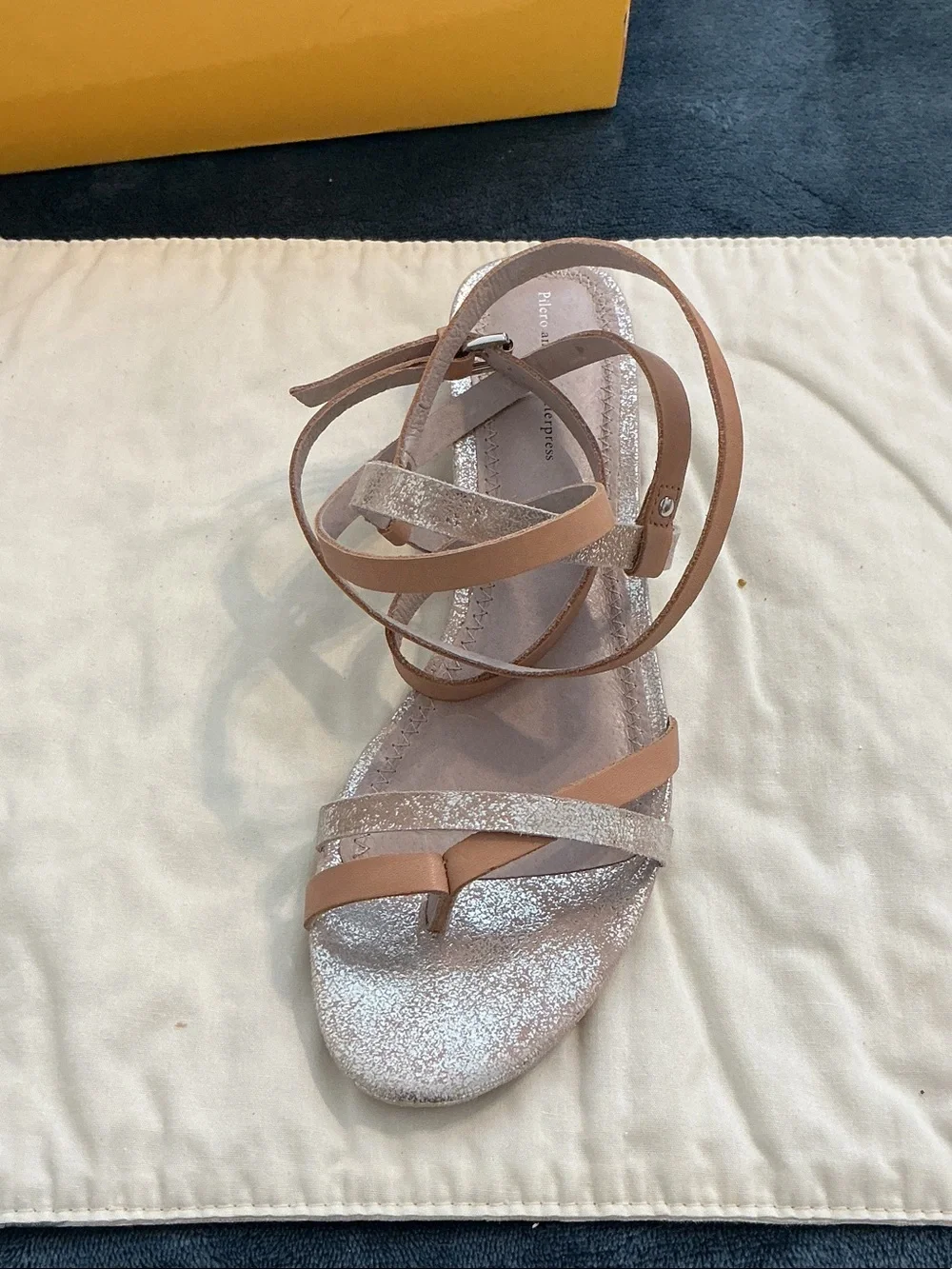 Strappy Glitter Ankle-Tie Sandal in Nude Pink